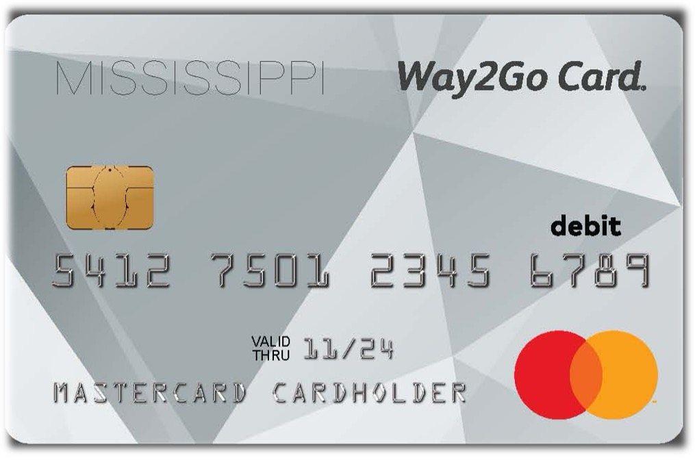 Front and back of the Mississippi Way2Go Debit Card
